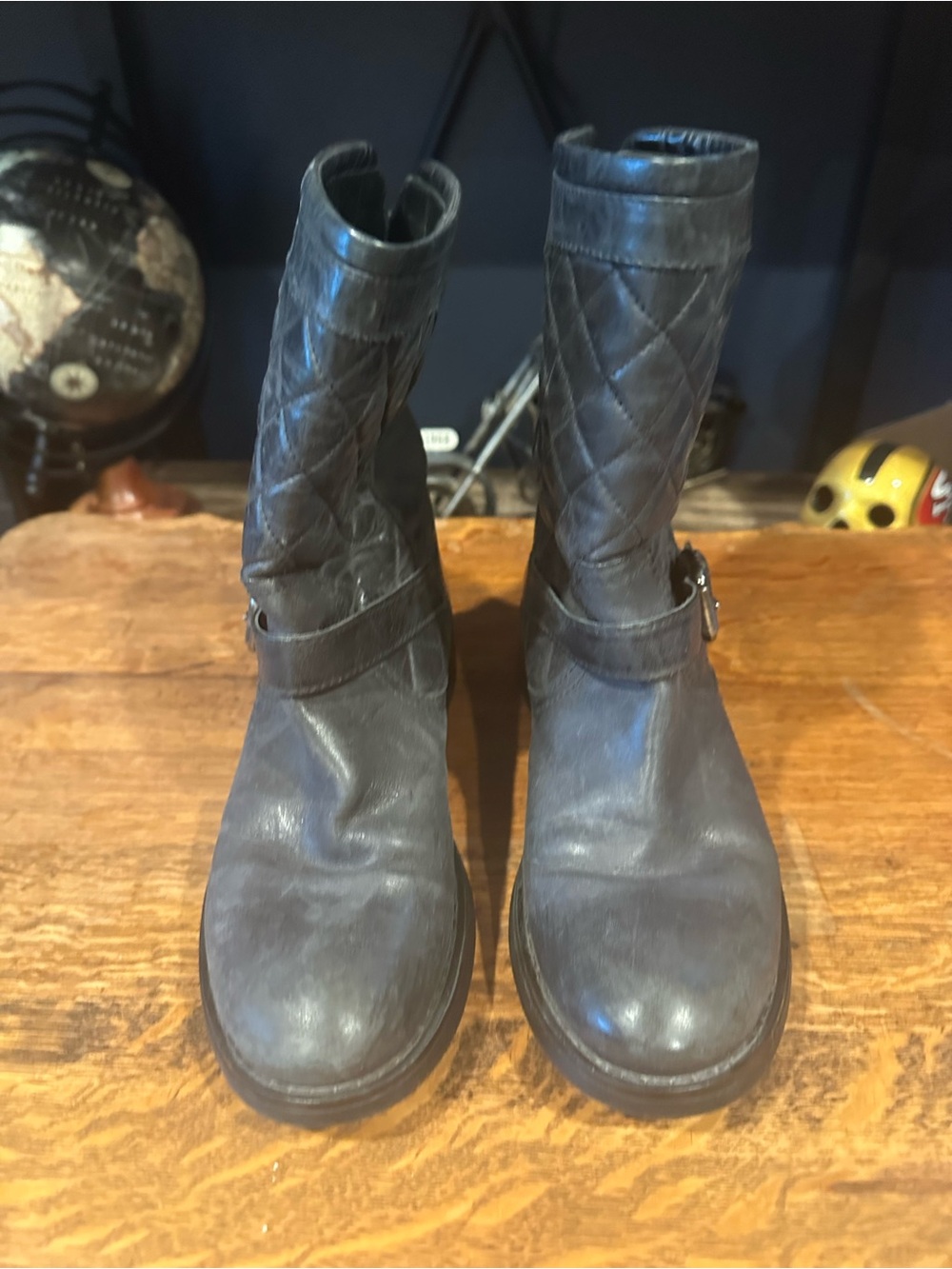 Aquatalia Black Quilted Leather Mid-Calf Boots with Buckle